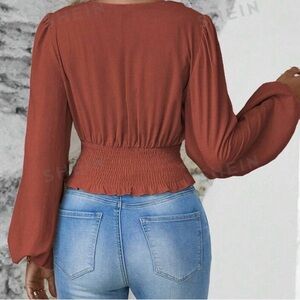 Burnt Orange V-Neck Blouse